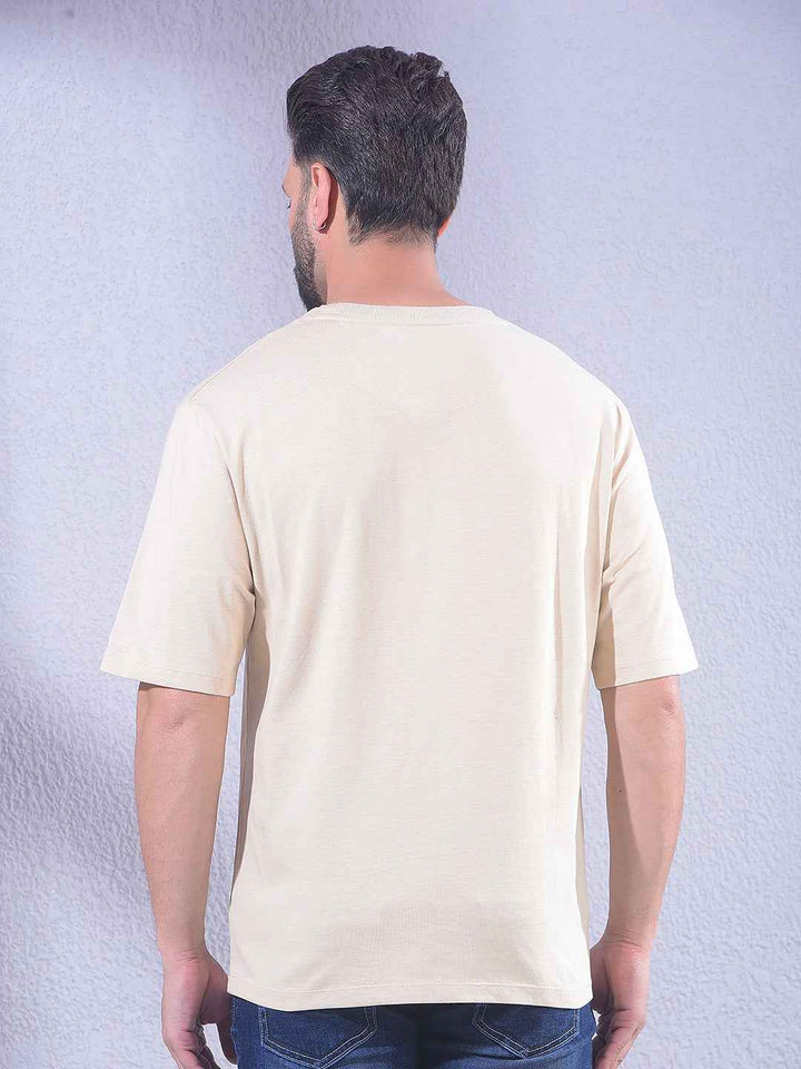 Beige 100% Cotton Oversize Brand Logo T-Shirt