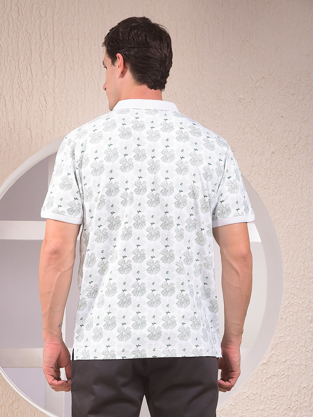 Green Floral Print Polo Neck T-Shirt