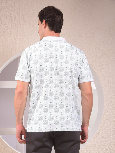Green Floral Print Polo Neck T-Shirt