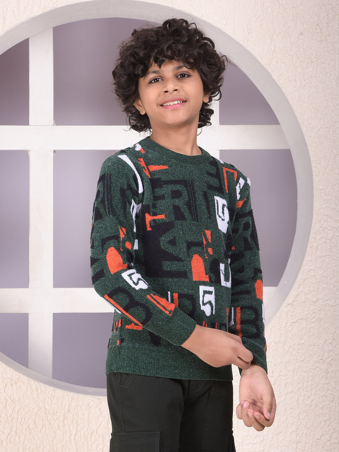 Green Typographic Print Sweater
