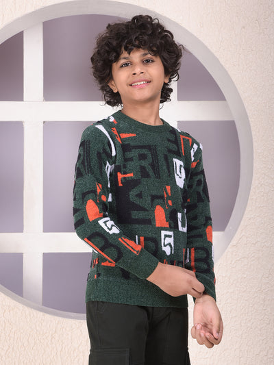 Green Typographic Print Sweater