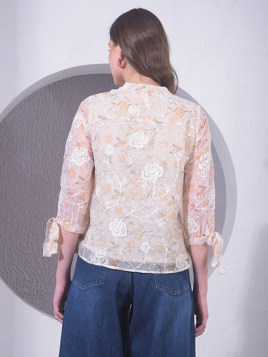 Peach Embroidered V-Neck Top