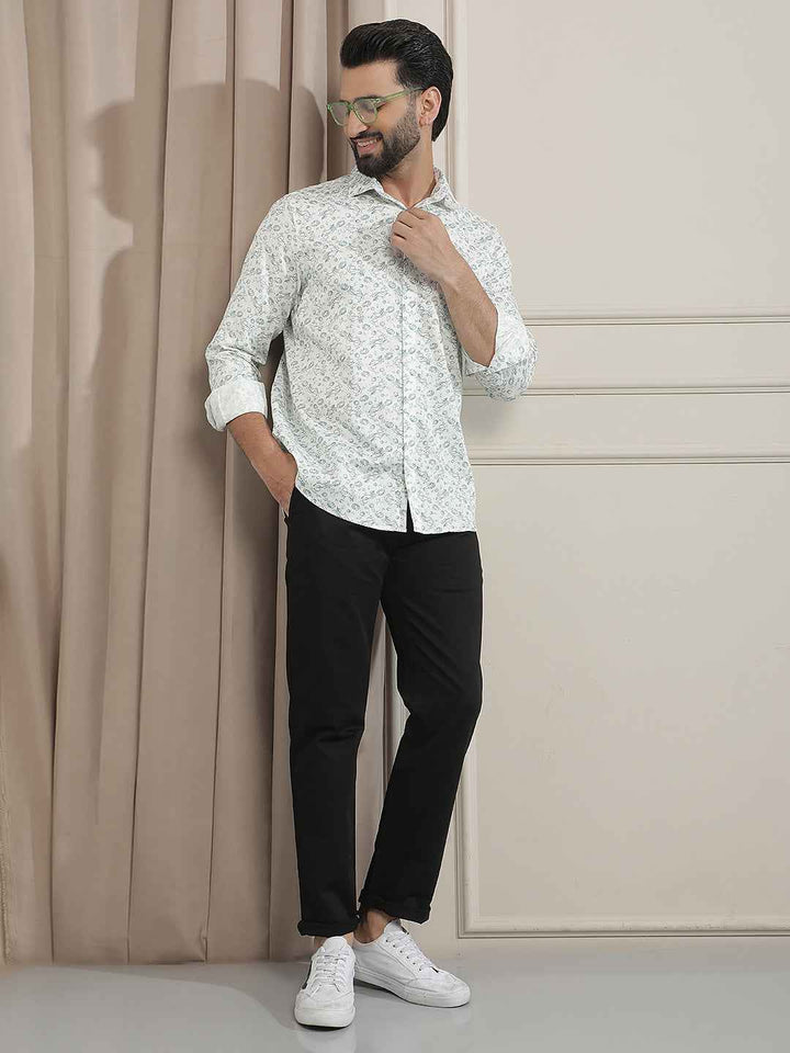 100% Cotton Green Floral Print Shirt