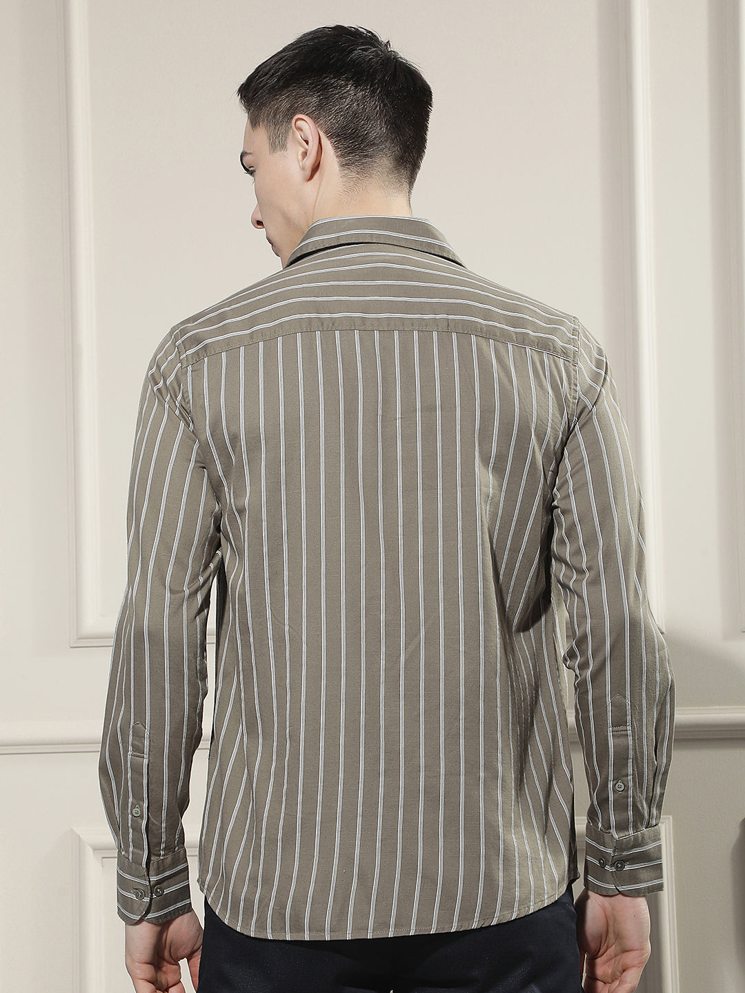 Olive Vertical Stripes Shirt