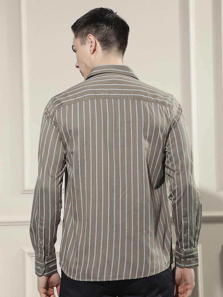 Olive Vertical Stripes Shirt