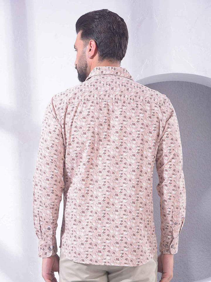 Peach Floral Print Linen Shirt
