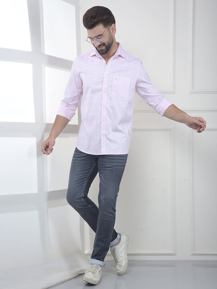 Pink Checked 100% Cotton Shirt