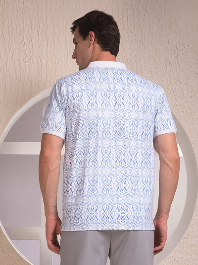 Blue Printed Polo Neck T-Shirt