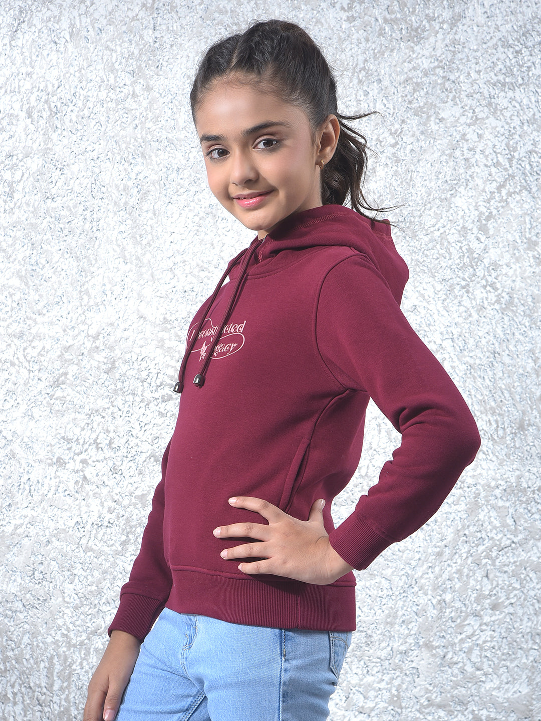 Wine Graphic Print Hooded Neck Knitted Sweatshirt