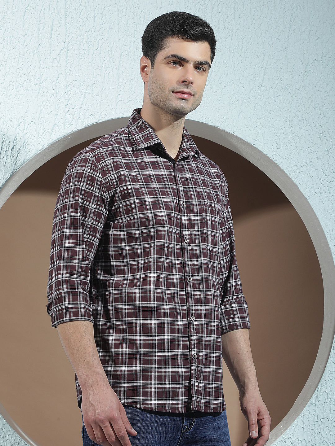 100% Cotton Wine Checked Shirt