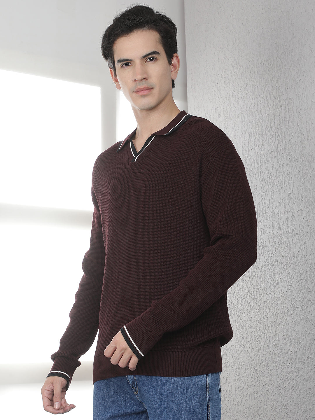 Wine 100% Cotton Polo Sweater