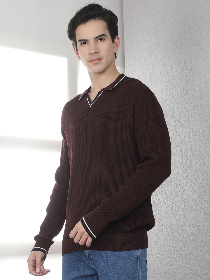 Wine 100% Cotton Polo Sweater