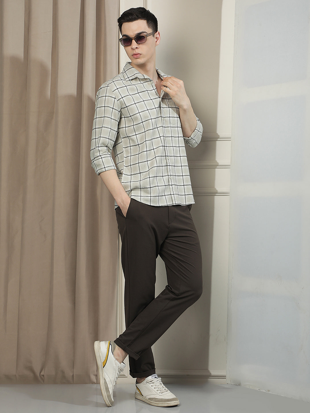 Grey Checked 100% Cotton Shirt