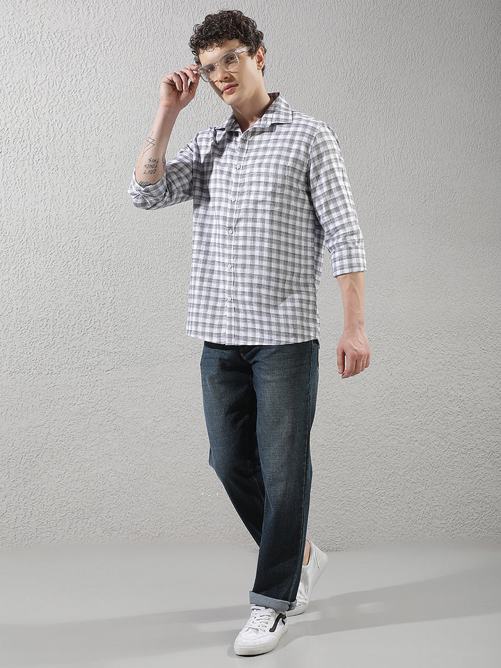 White 100% Cotton Checked Shirt
