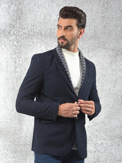 Navy Blue Notched Lapel Single-Breasted Blazer