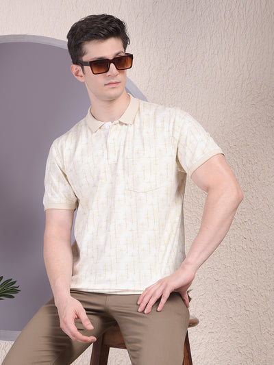 Green Printed Polo-Neck T-Shirt
