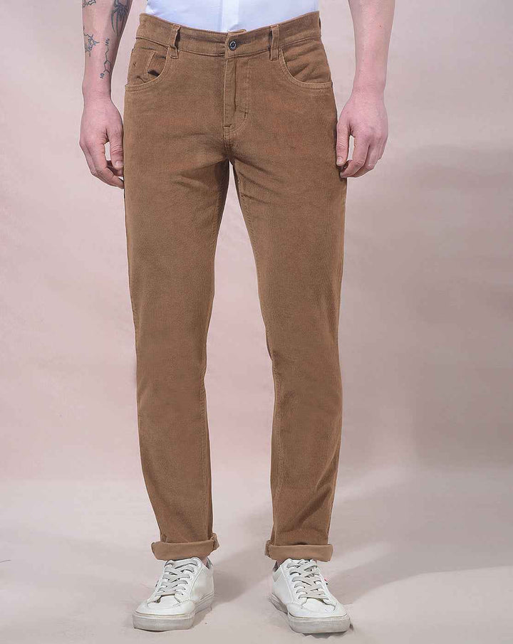 Rib Walnut Brown Corduroy Chinos Trousers