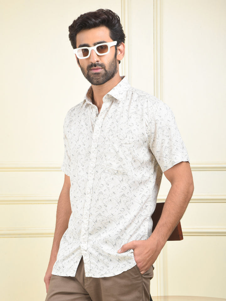 Beige Printed Linen Shirt