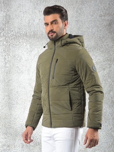 Olive Hooded Neck Puffer Jacket