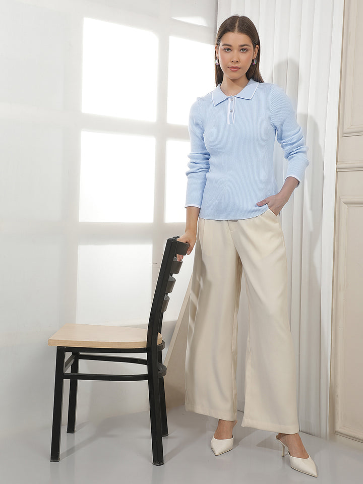 Blue Polo Neck Long Sleeves T-Shirt
