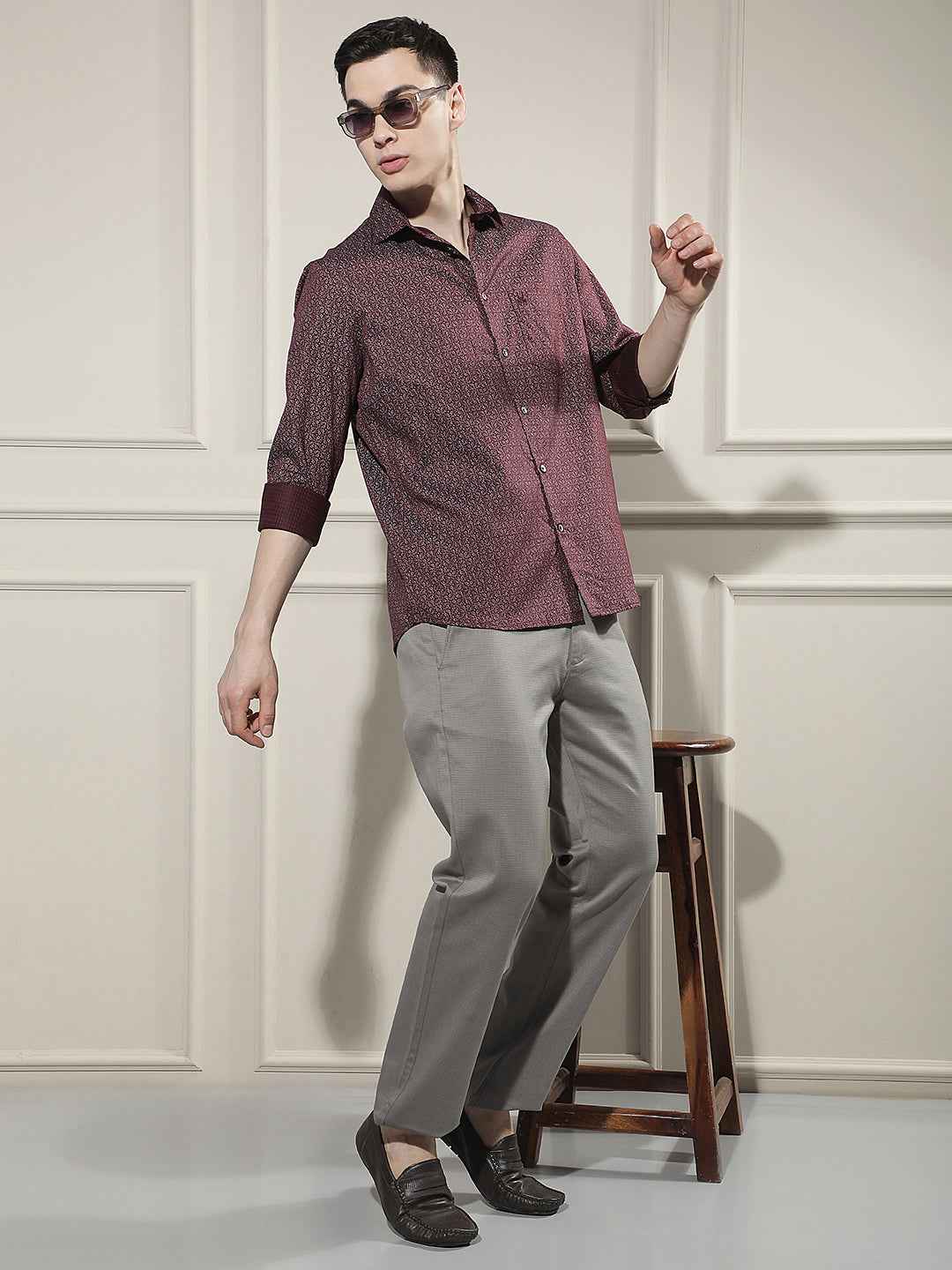Grey Micro Textured Print Trousers