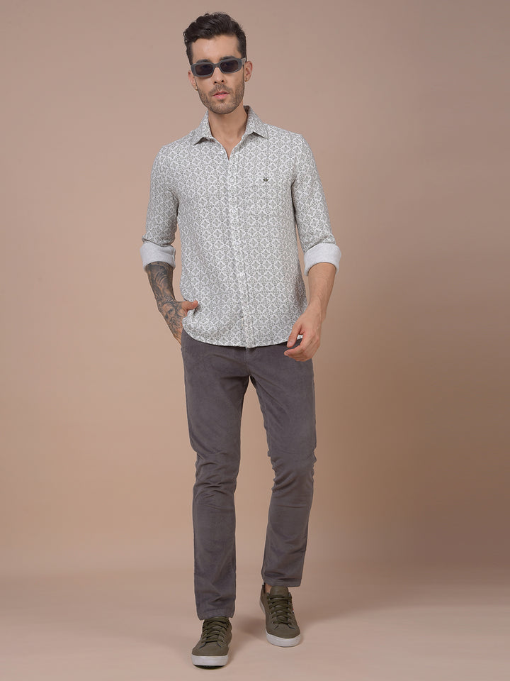 White Printed 100% Cotton Shirt