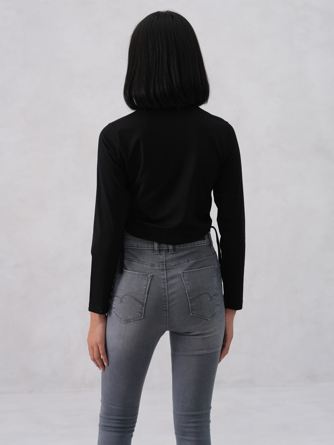 Side-Tie Crop Black T-Shirt