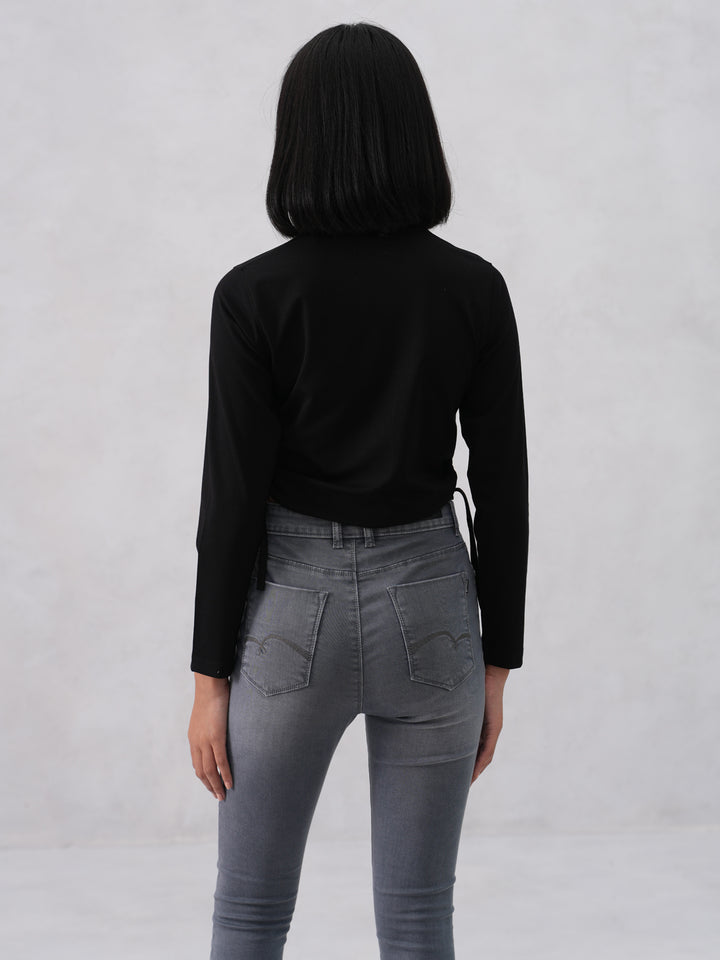 Side-Tie Crop Black T-Shirt