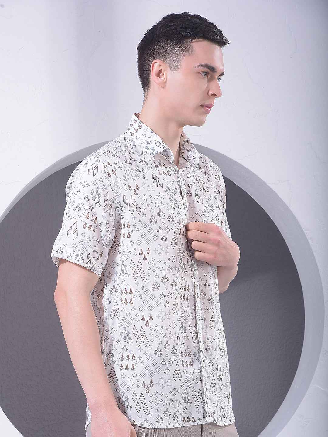 White Printed Linen Shirt