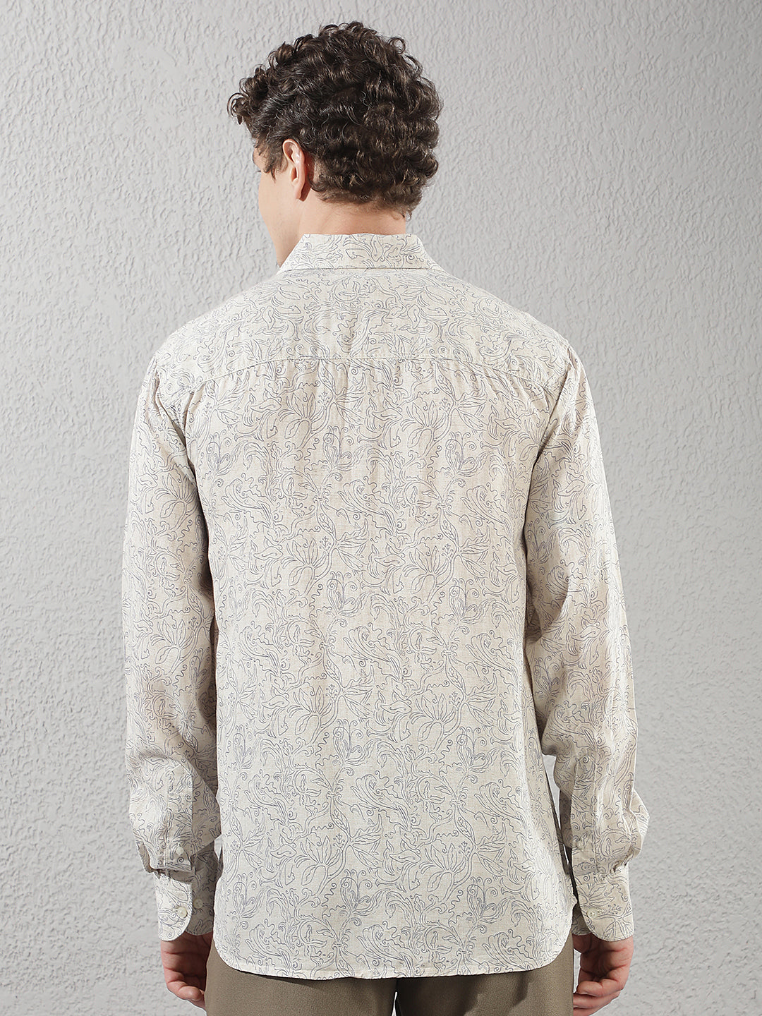 Linen Blue Floral Print Shirt
