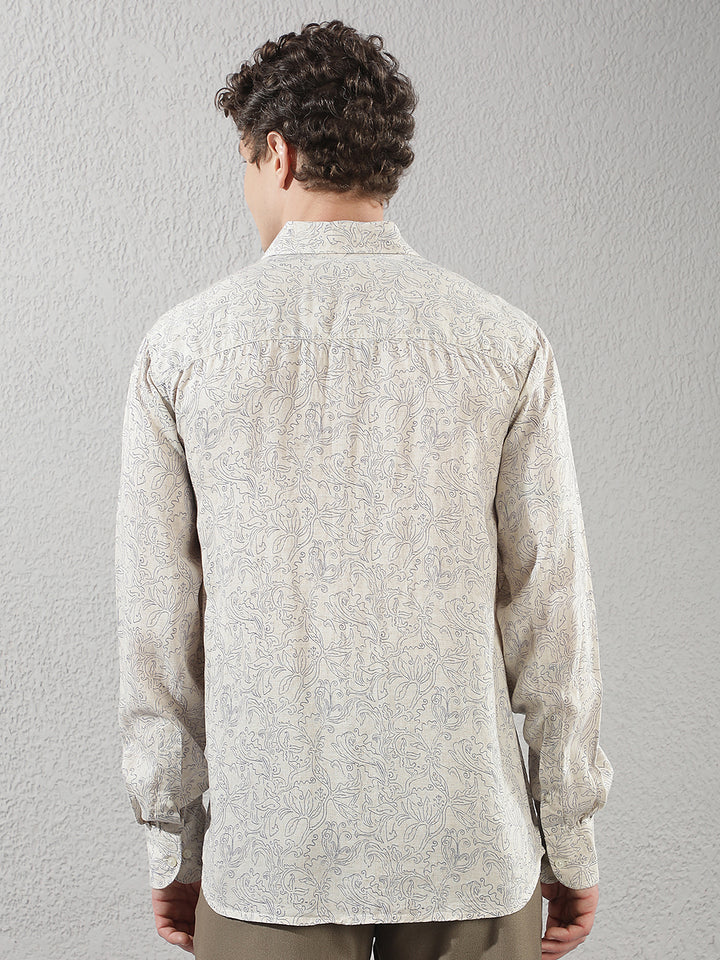 Linen Blue Floral Print Shirt