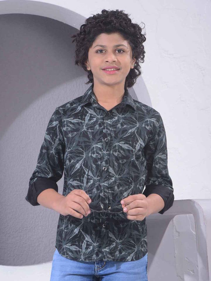 Black Floral Print Modal Shirt