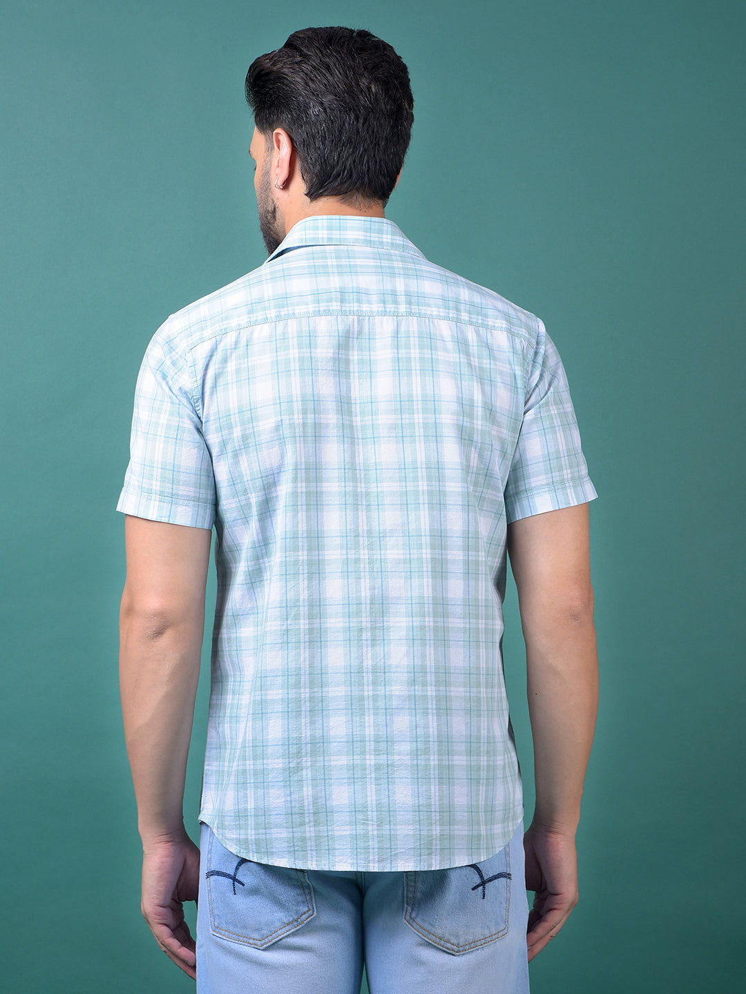 Blue Checked 100% Cotton Shirt-Men Shirts-Crimsoune Club