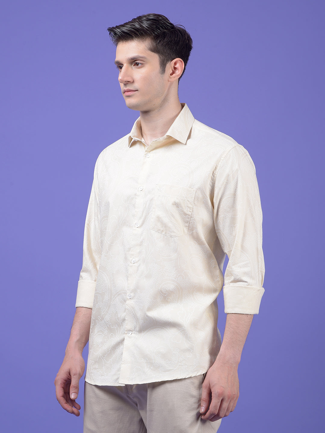 Beige Printed Modal Shirt
