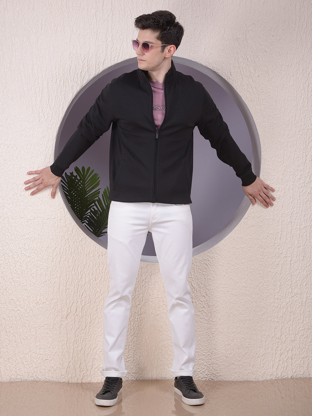 Solid Zip High Neck Jacket