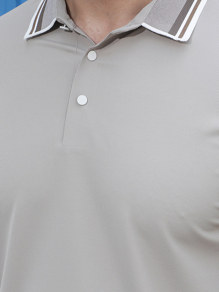 Beige Polo Neck Knitted T-Shirt