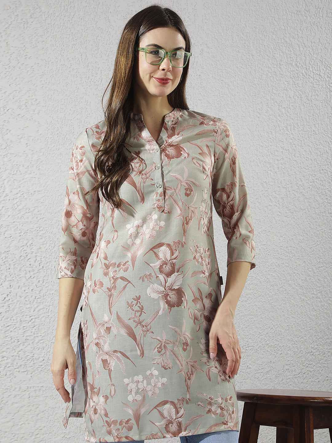 Green Floral Print Top
