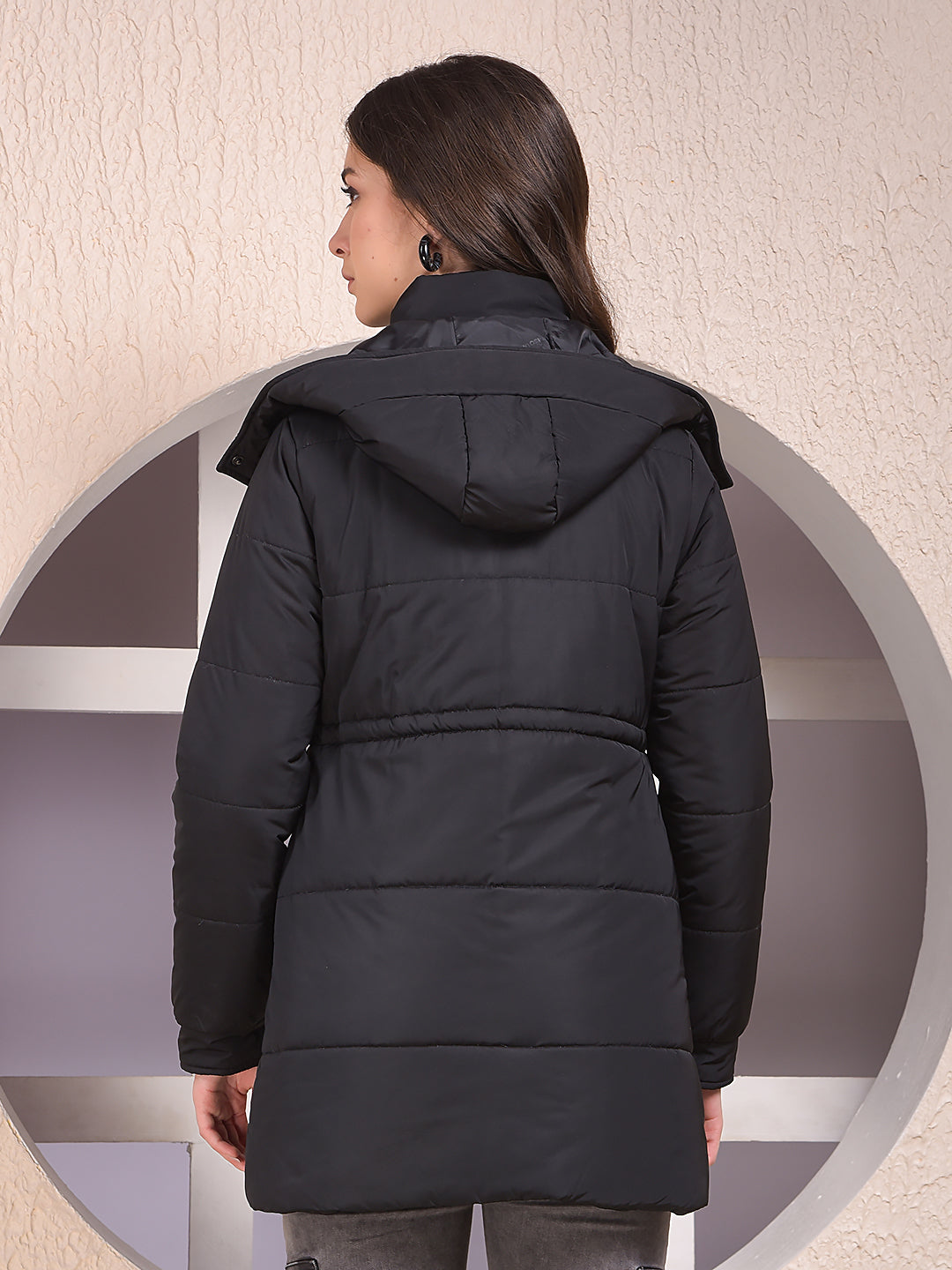 Black Hooded Neck Jacket