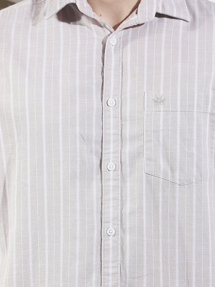 Beige Vertical Stripes 100% Cotton Shirt