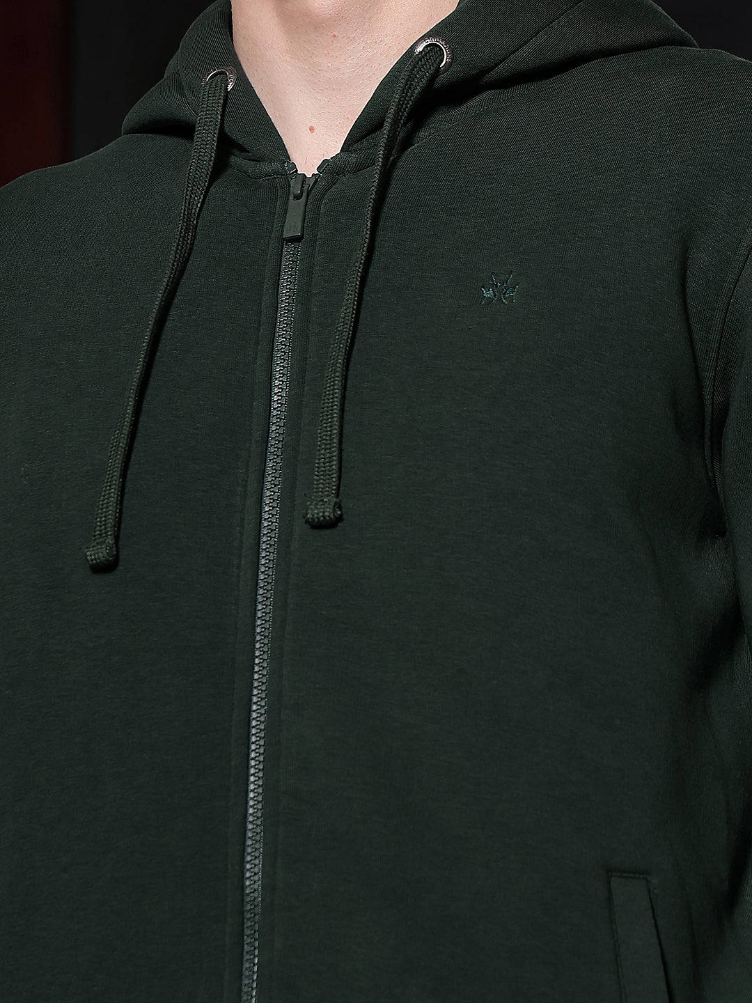 Green Hooded Neck Front Open Sweatshirt