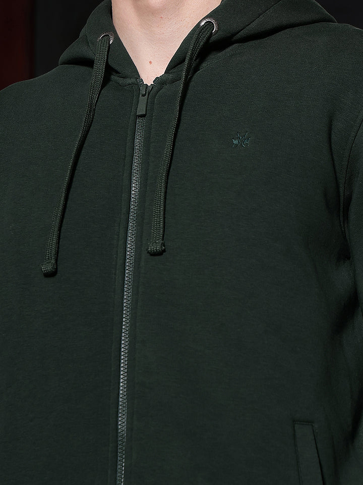 Green Hooded Neck Front Open Sweatshirt