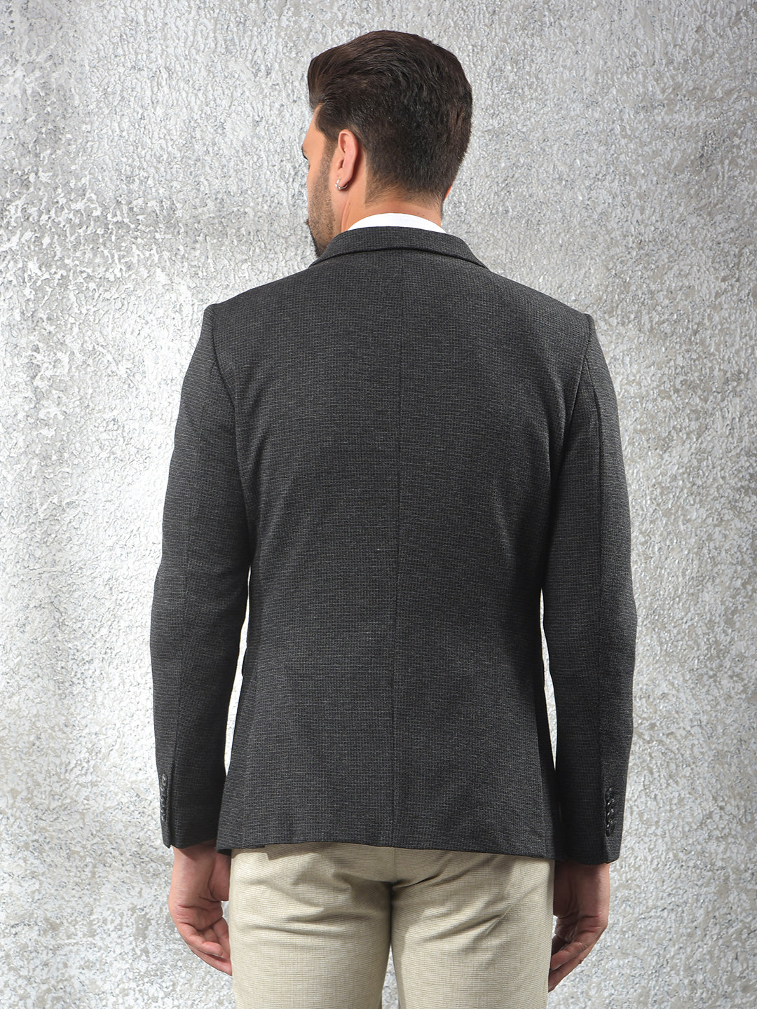 Grey Notched Lapel Single-Breasted Blazer