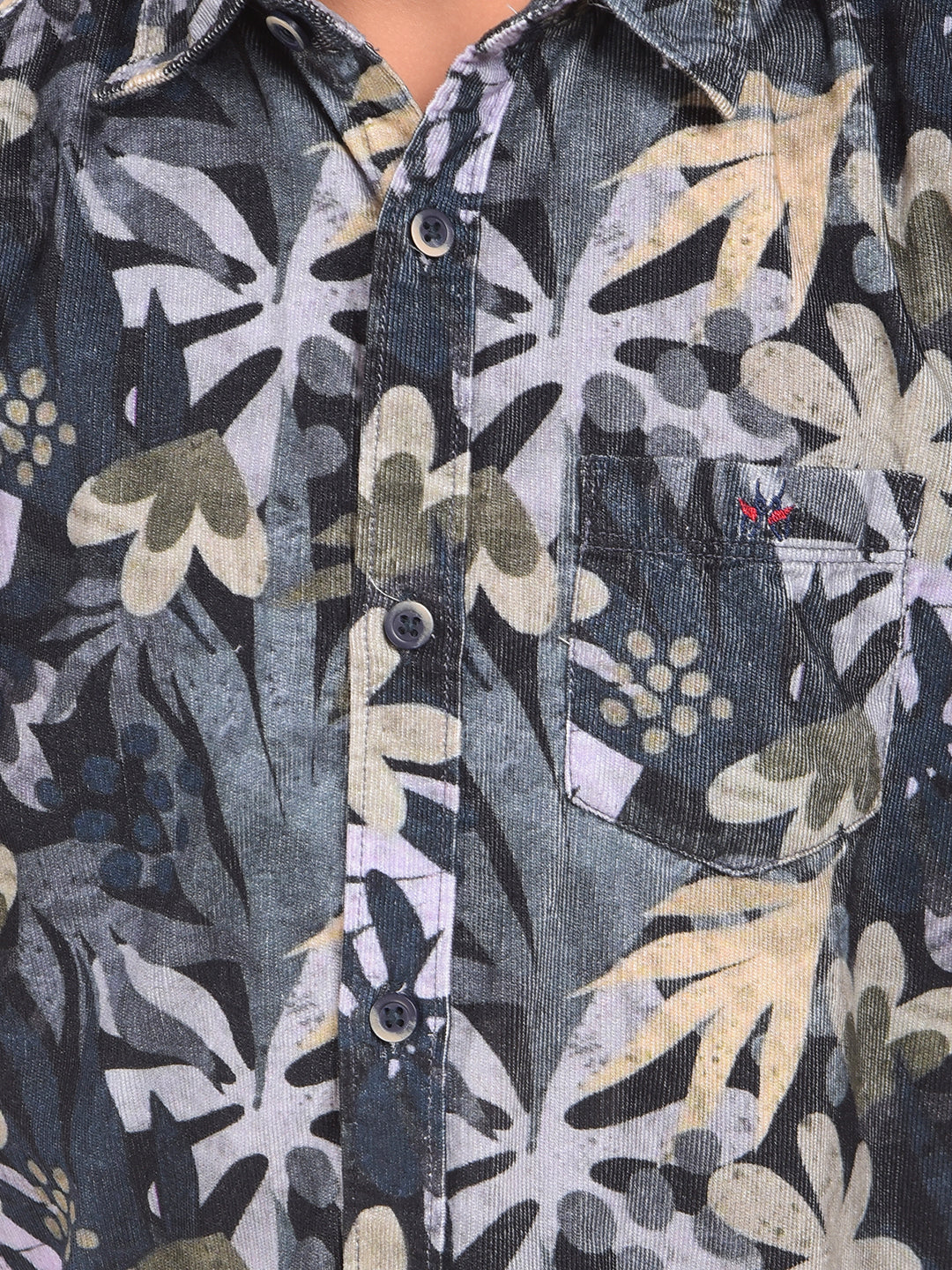 Beige Floral Print 100% Cotton Corduory Shirt