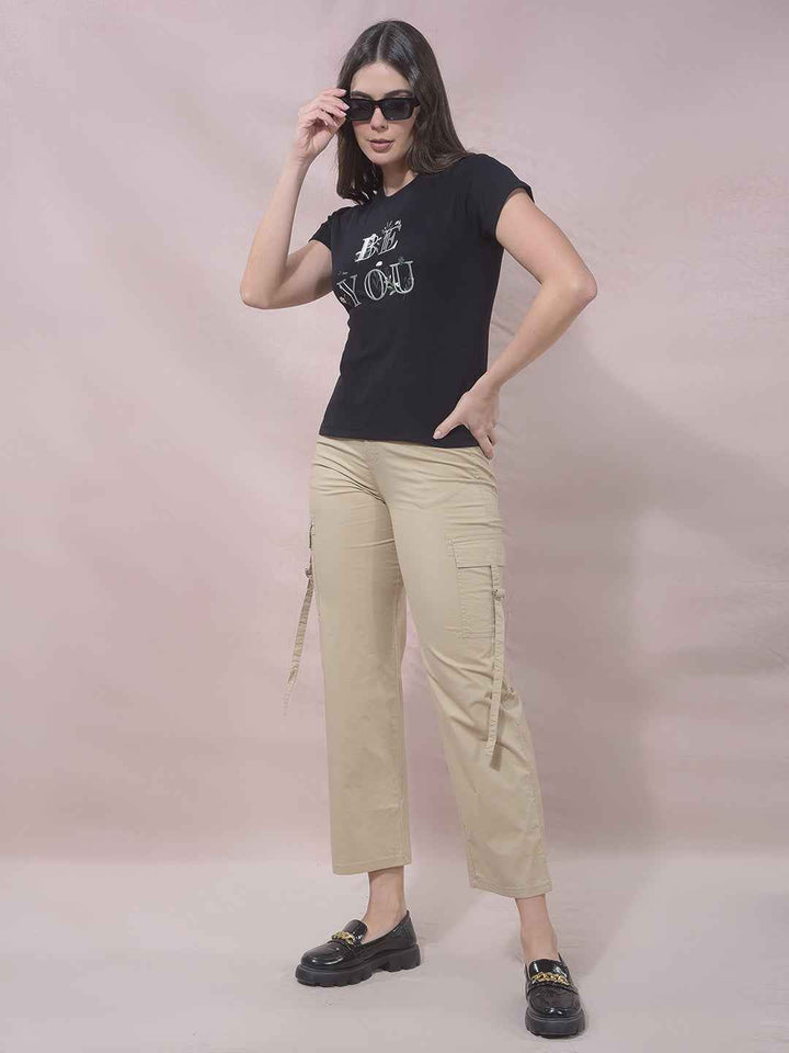 Black Typographic Print Modal T-Shirt