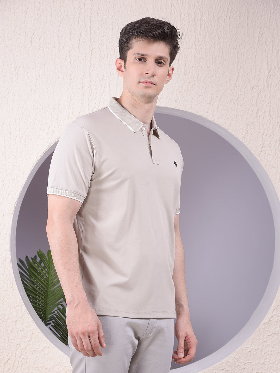 Beige Polo-Neck T-Shirt