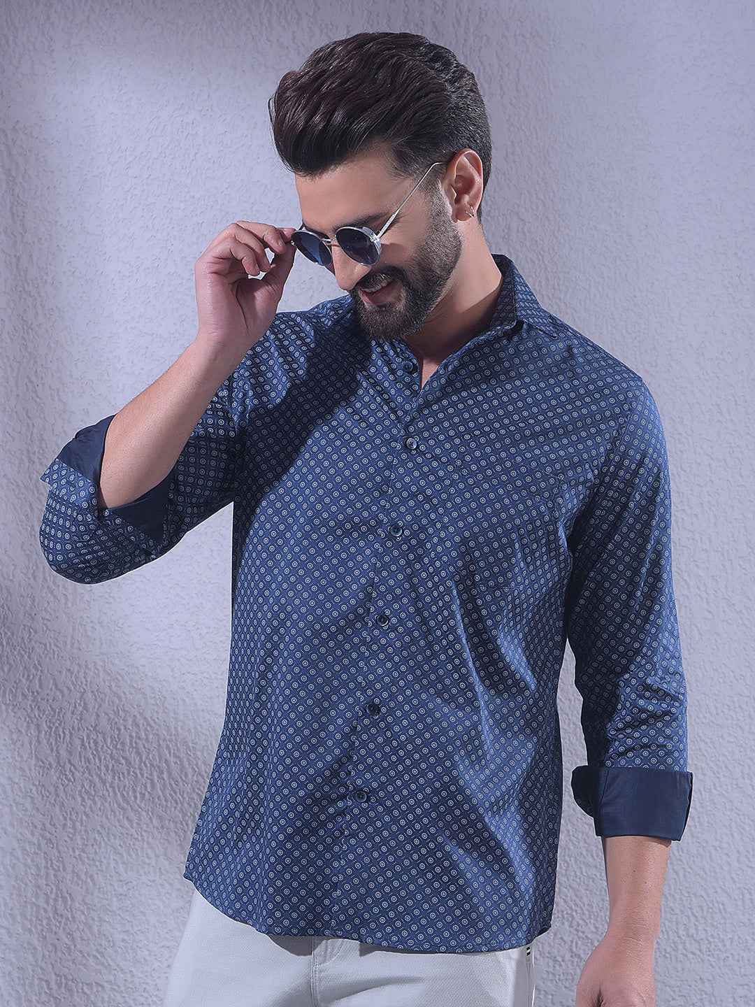 Navy Blue Printed Shirt