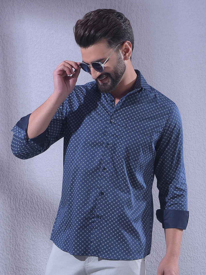 Navy Blue Printed Shirt