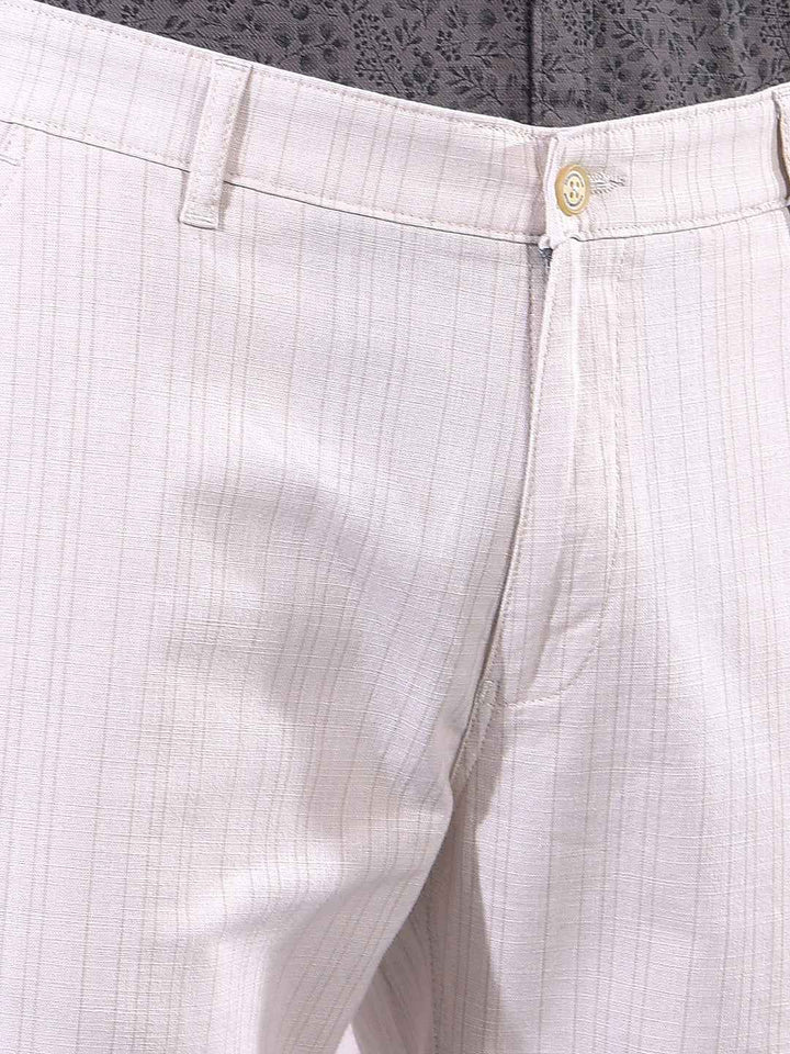 Beige Vertical Stripes Trousers