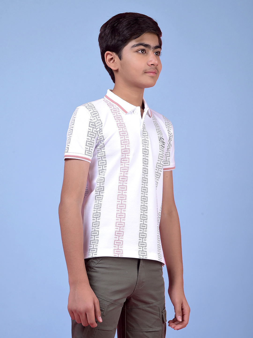 White Printed Polo Neck T-Shirt