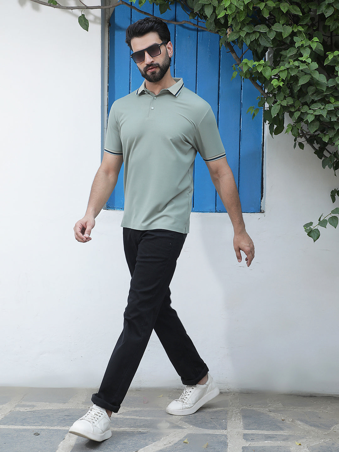 Green Polo Neck Knitted T-Shirt
